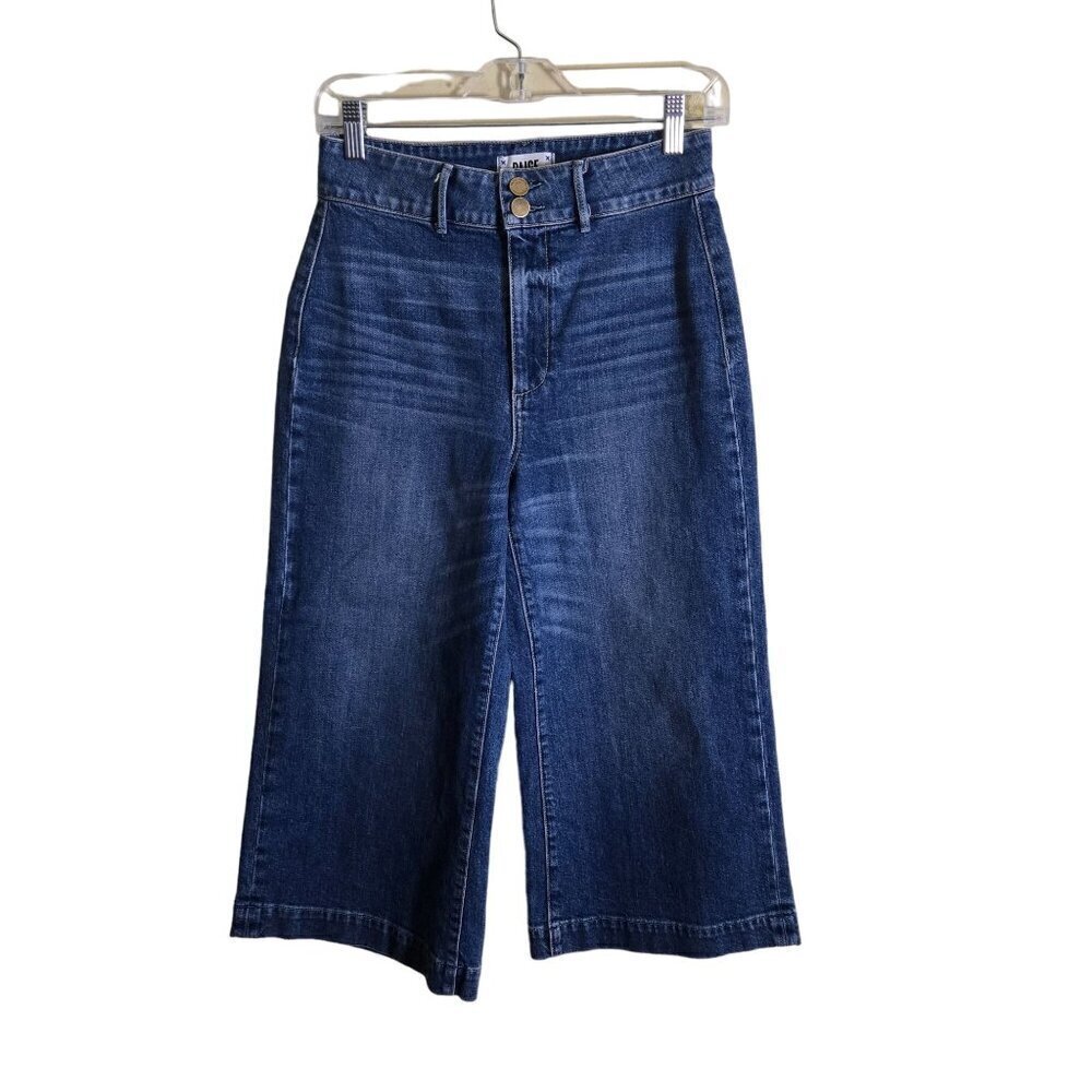 Paige Wide Leg Cropped Mid Wash High Rise Jeans Size 27
